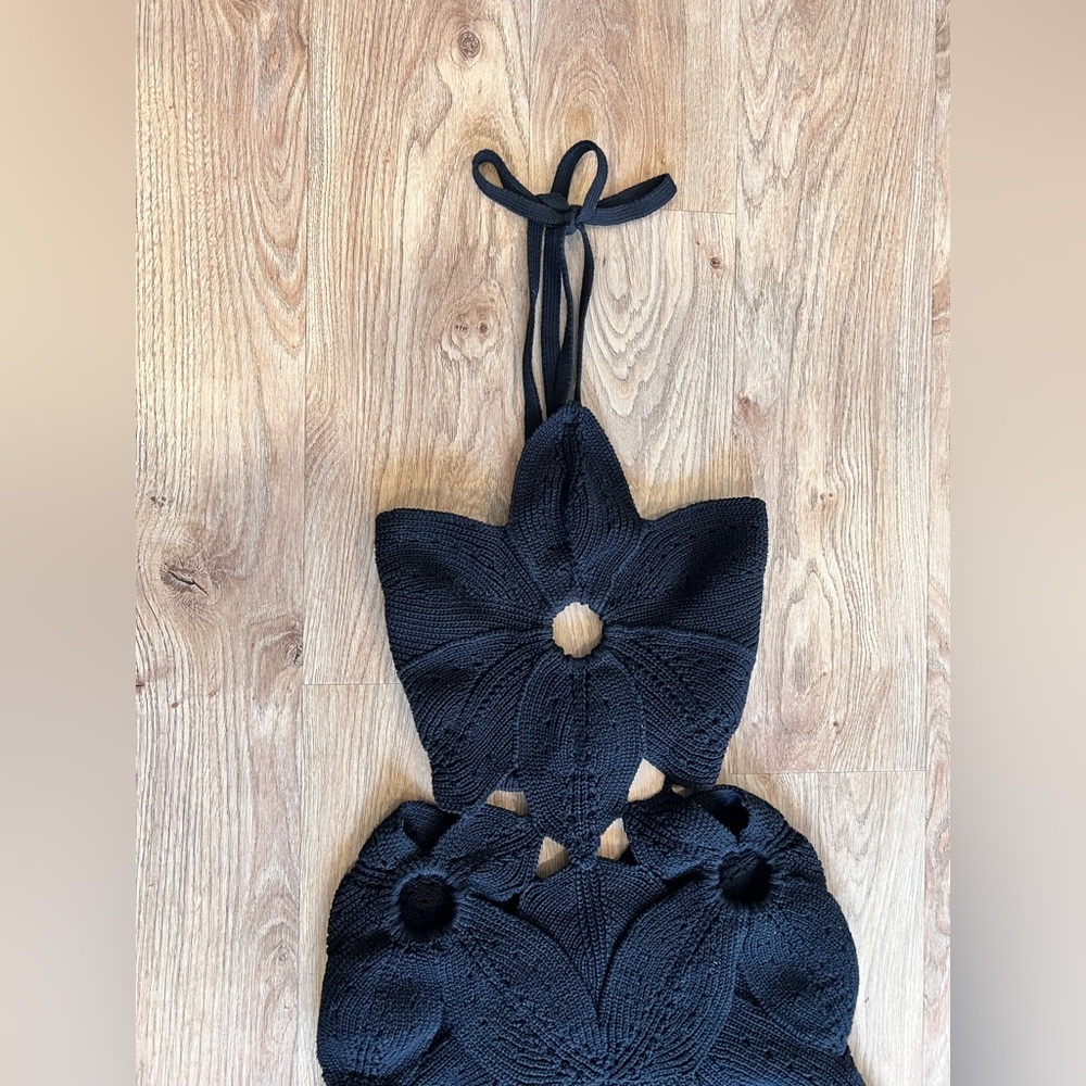 Cult Gaia Floreana Cut Out Hand Crocheted Knit Dress Size XS Black. - Picture 5 of 11